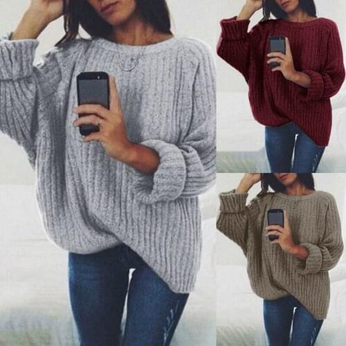 Sweater ladies fashion solid color round neck knit top sweater pullover womens clothing
