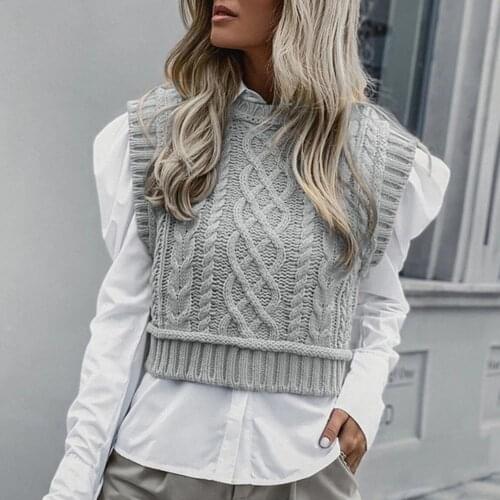 Knitted Sweater Vest O Neck All Match Streetwear Short Pullover Knitted Waistcoat for Office Autumn Street wear Grey 2021