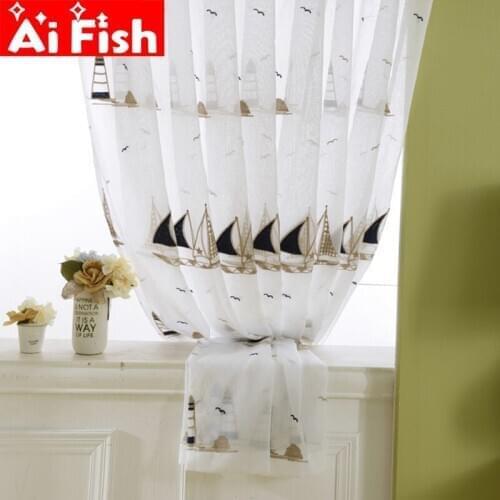 Embroidery Cartoon Sailing Window Screen Childrens Bedroom Boy Room Blackout Curtains Balcony Floor-To-Ceiling Windows X005-3