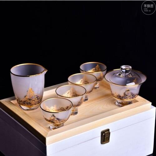 High grade Japanese crystal glass afternoon tea set / small set household living room light luxury cover bowl tea cup gift