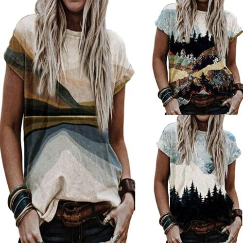 Women T-Shirt Short Sleeve 2021 Elegant Patchwork Round Neck Flower Print Fashion Loose Casual Ladies t Shirt Female T-Shirt