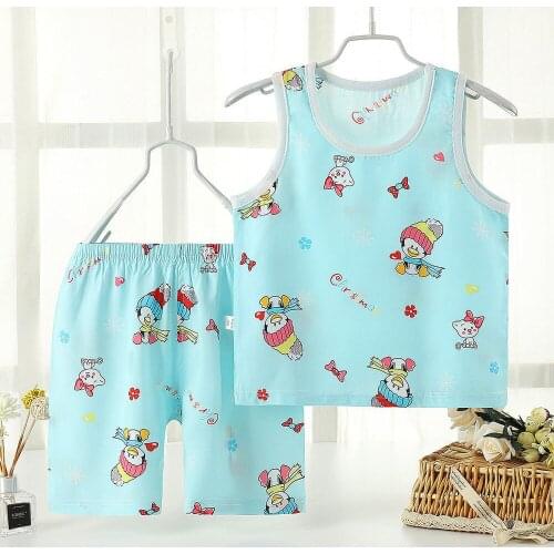 1 2 3 4 5 Years Short Summer Boy Pajamas Set Animal Childrens Cotton Vest Kids Sleepwear Sleeveless Air-Conditioning Clothes