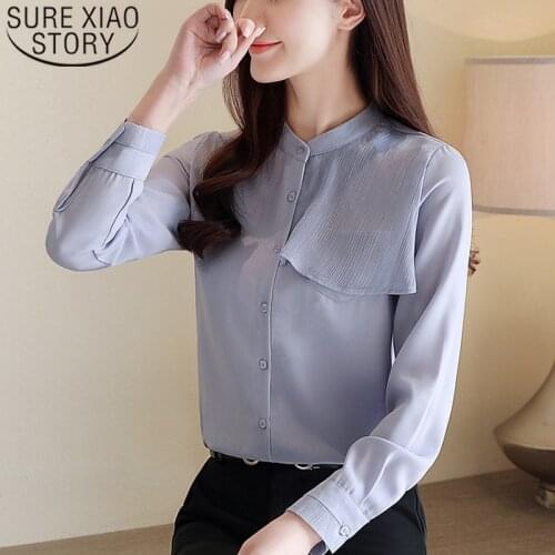2021 Spring New Elegant Simple Style Women Blouse and Tops Long Sleeve Solid Chiffon Shirts Women Blusas Mujer De Moda 8485 50