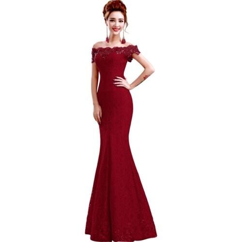 Misshow Mermaid Evening Dress 2020 Pink Lace Long Formal Gown Elegant Off The Shoulder Sleeveless Robe de Soiree