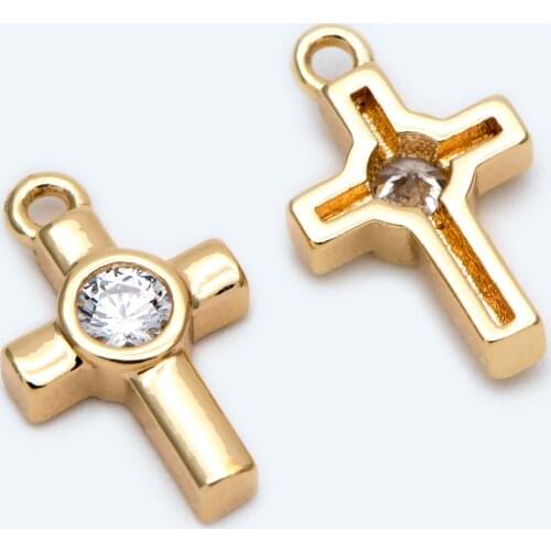 10pcs CZ Paved Cross Charm, Small Cross Charm, Cross Pendant, Cross Necklace Charm, Tiny Cross (GB-1913)