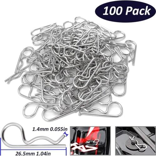 100 Pieces RC Car Black Metal Bodyshell Clips Pins R Shape for Traxxas TRX4 1/10 RC Buggy RC Rock Crawler Vehicle Models