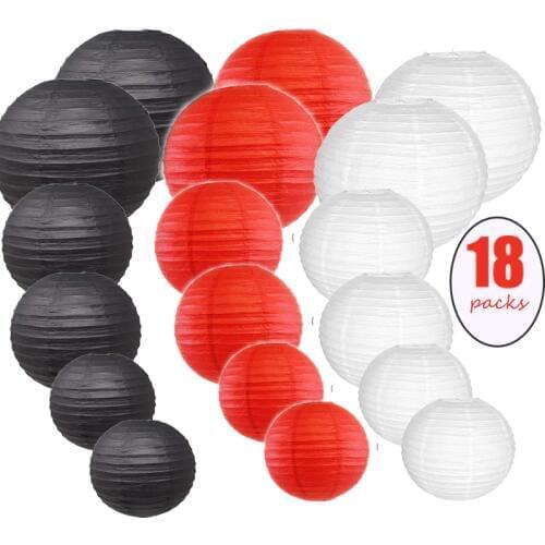 18 Pcs/set 8"-12" White Red Black Chinese Paper Lantern Assorted Sizes Round lampion Wedding Parties Xmas Hanging Decoration