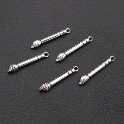 20pcs Metal Pen Pendant,Writing Brush Charm, Drawing Pen Charm, Silver Plated Charm,Unisex Jewelry Charm, 30 * 9mm A1872