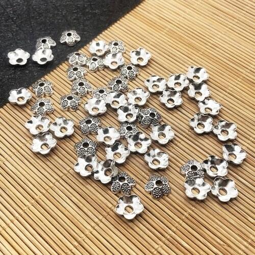 50pcs 8.5x8.5x2.5mm Five Petals Tibetan Antique Flower Loose Sparer Needlework Torus End Bead Caps for DIY Making Accessories