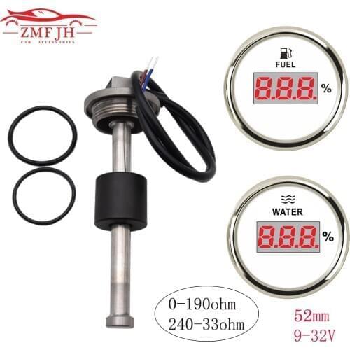 52mm Digital Fuel/Water Level Gauge 0~190 ohm / 240~33 ohm Boat Car Fuel Sender Unit Water Level Sensors for Truck Car RV Yacht