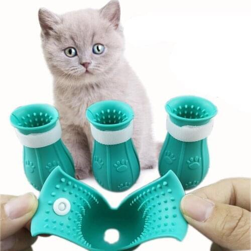 8 Sets Anti-Scratch Boots Silicone Cat Shoes Paw Protector Nail Cover for Bathing Barbering Checking Injecting Wholesale XB