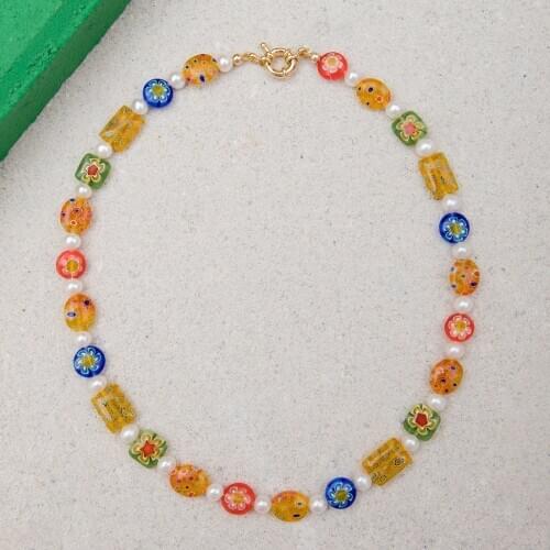 Aliexpress eliou pearl creative design jewelry for women Party accessories SENNA glass Millefiori necklace