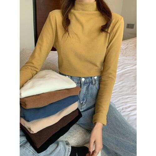 Half High Neck Base Coat Top Autumn Winter 2020 New Korean Slim Fit With Plush Warm Long Sleeve Womens Wear
