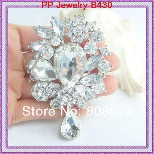 Free shipping(60pcs/lot)silver plated huge glass waterdrop shaped crystal brooch pendent