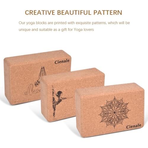 High Density Natural Cork Yoga Blocks Brick Printed Fitness Pilates Poses Support Block Heavy Soft Grip Non-slip Yoga Block