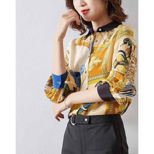 Shirt Blouse Real Silk Vintage Womens Tops and Blouses Korean Women Clothes Blusas Mujer De Moda 2020 C9210 YY2877