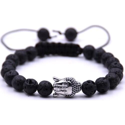 Natural Stone Black Lava Bracelet Charm Men And Women Yoga Rosary Buddha Head Guard Bracelet Woven Fashion Jewelry Pulseira