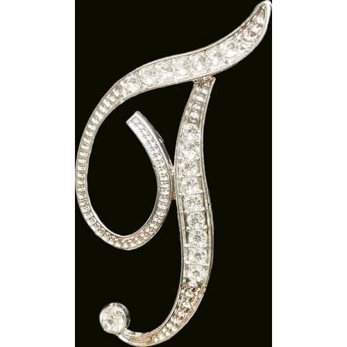 RSHCZY Letter T Cute Brooch For Women Men Rhinestones Crystal Silver Color Metal Pins Jewelry Accessories Christmas Gift
