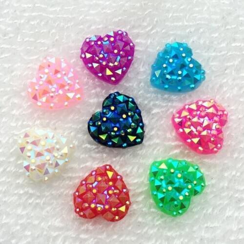 DIY 10 colour 80pcs/lot 12mm AB Resin Heart rhinestone Drill Flat back button garment accessory-A90