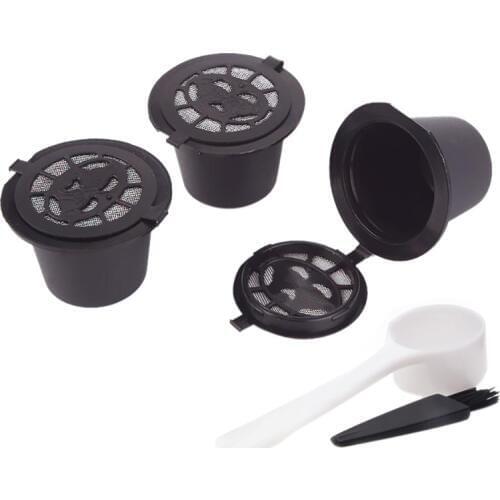 Drop Shipping 3pcs Coffee Filter Reusable Refillable Coffee Capsule Eco-friendly Filters For Nespresso With Spoon And Brush 20ML