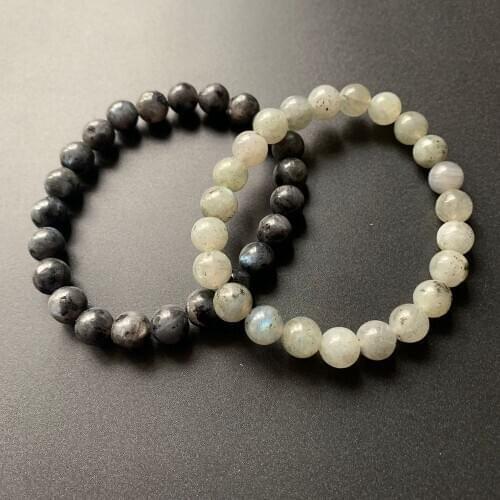 Natural Obsidian Black White Labradorite Sodalite Stone Round Beads Bracelet Handmade Elastic Cord Bracelets Stretch 1pc