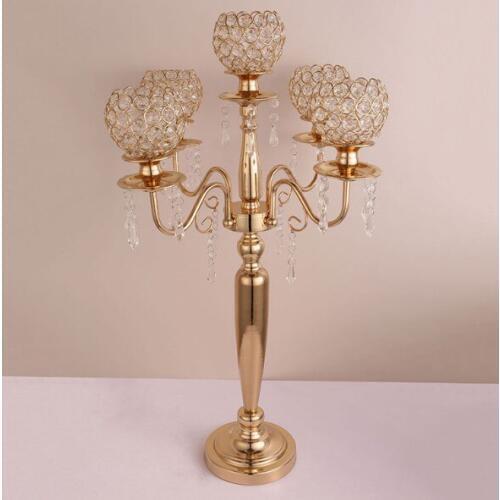 Elegant 75 cm Tall Silver 5 arms Wedding Candelabras Flower Stand Crystal Table Centerpiece Wedding Decoration 10 pcs/lot