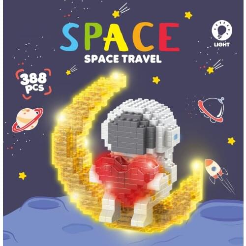 Toys Figure Astronaut Building Blocks Model Space Travel Man Moon Light Rose DIY Assembly Kids Children Love Gift Decorations