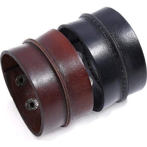 Jessingshow Vintage Genuine Leather Wide Cuff Mens Bracelet Punk Hiphop Ornament Bangle Male Wristband Jewelry Accessories Gift