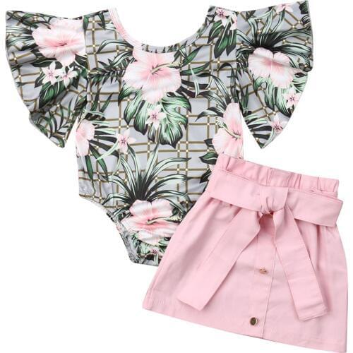 Infant Newborn Baby Girls Clothing Set Flower Half Sleeve Bodysuit Rompers Bow Skirts Baby Girls Costumes