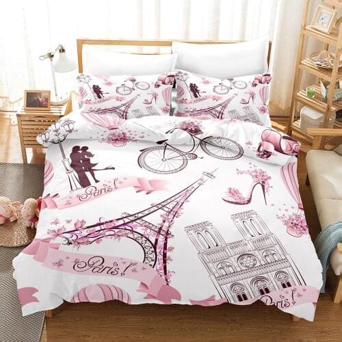 Eiffel Tower Pink Bedding Set 3d Duvet Cover Sets Comforter Bed Linen Decor Twin Queen King Single Size Luxury Romantic Scenery