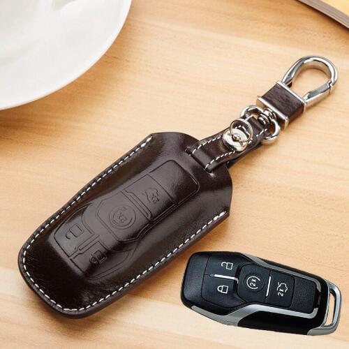 Leather Key Fob Cover For Ford 2014 2015 2016 Mendeo fusion F150 Explorer Taurus Mustang Edge Key Holder Case Key Chain cover