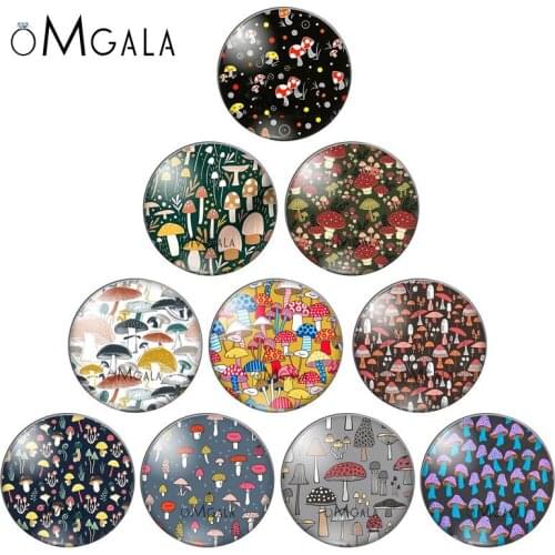 Lovely Mushroom Background Patterns 10pcs 12mm/14/16/18mm/20mm/25mm Round photo glass cabochon demo flat back Making findings