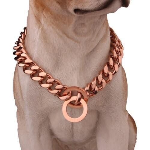 Trendy Punk Heavy Duty Choke Cuban Chain,Rose Gold Dog Collar,Strong Stainless Steel Metal Slip Chain Luxury Training Collar