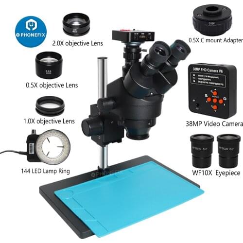 3.5X-90X Simul-Focal Trinocular Stereo Microscope 38MP HDMI-Compatible USB Microscope Camera Jewelry PCB Soldering Repair Kit