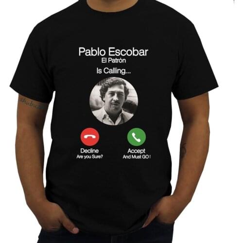 Cotton Tshirt Men Crew Neck Tops Pablo Escobar Calling Mens T Shirts El Patron Funny Telephone Tops Homme Black T-shirt