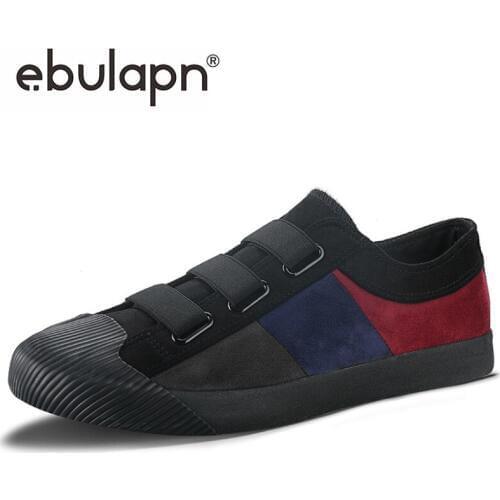 Ebulapn Brand New Mens Canvas Vulcanize Shoes Korean New Trend Elastic Band Mens Soft Soles Casual Loafer Shoes