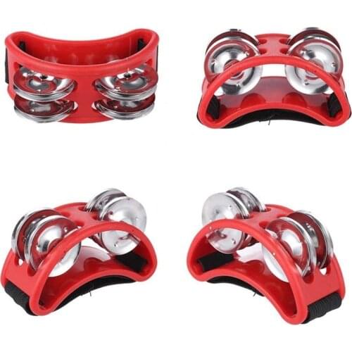 New Collection High Quality Foot Tambourine 2 Sets Metal Jingle Bell Percussion Plastic Musical Instrument Hand Held Tambourine