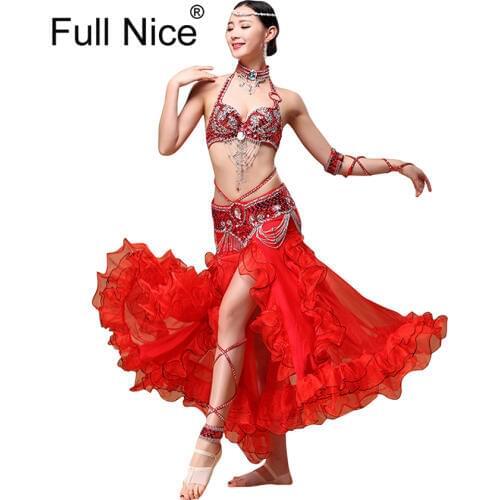 New Performance Dancewear Bellydance Clothes Professional Women Egyptian Belly Dance Bra Belt Skirt Oriental Beaded Belly Dance