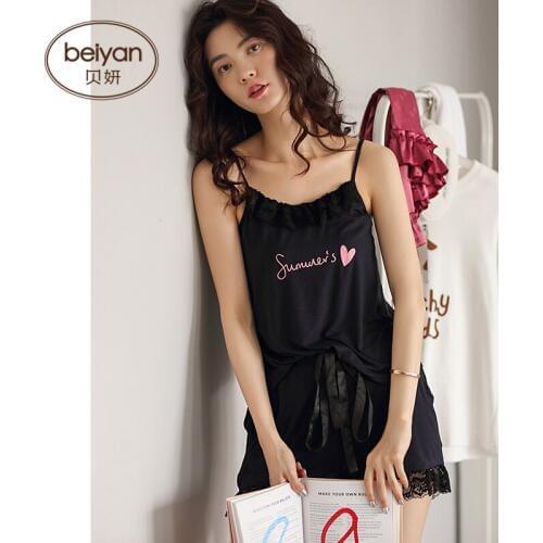 New Arrive Summer Sexy Slim Lady Suspender Homedress Sweet Girl Modal Sleepwear Suit