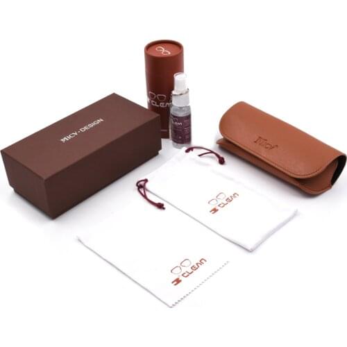 New design Sunglasses Paper box Glasses Packaging PU leather Case Eyeglasses Care Cleaning Kit with pouch and cloth