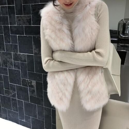 Autumn Winter White Real Fox Vest Women Clothes Korean Elegant Fur Vests Solid Color Coat Chalecos Para Mujer ZL503