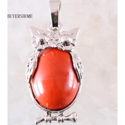 Pendant Necklace&Earrings Jewelry Sets Natural Stone Bead Red Jaspe Owl Women Gift 1Set K337
