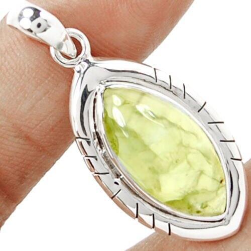 Hand make Genuine Prehnite Pendant 100% 925 Sterling Silver Jewellery, KP0403