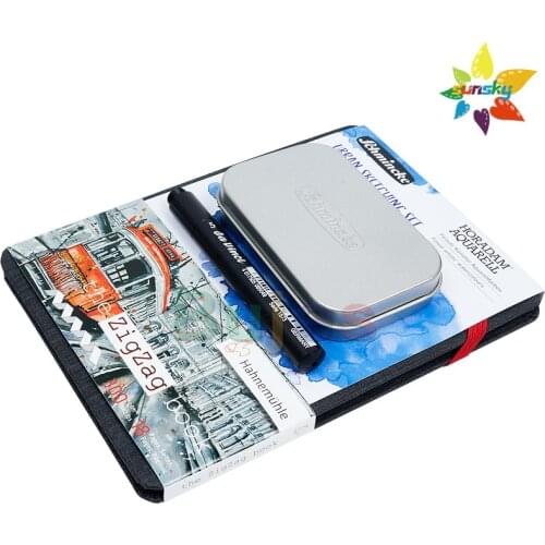 Schmincke Horadam Aquarell URBAN SKETCHING SET Half-Pan Paint Metal Set with brush ,Watercolor book,Set of 6 Colors