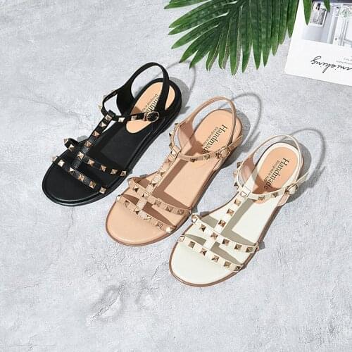 SKLFGXZY Summer Brand Womens Shoes Women Fashion Sandals The Rivet Genuine Leather Comfortable Cowhide Sandals