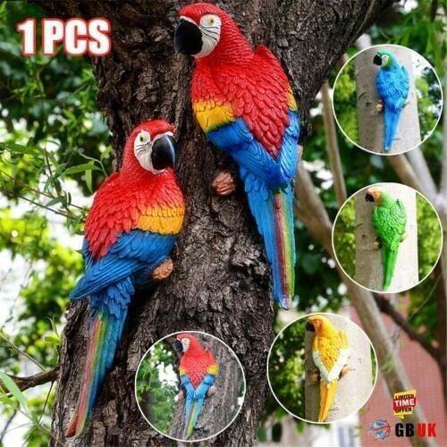 Resin Parrot Statue Wall Mounted DIY Outdoor Garden Tree Decoration Animal Sculpture For Home Office Garden Decor Ornament