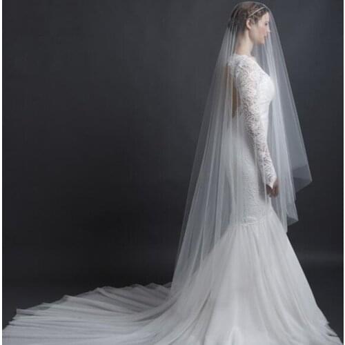 White Ivory Chapel Length Cut Edge One layer Wedding Veil Fascinator Bridal Tiaras Without Comb