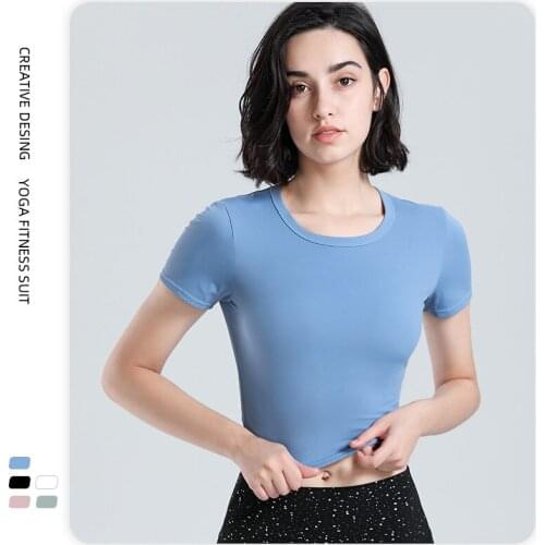 Slim Yoga Clothes Womens Fitness Running Sports Round Neck Short-sleeve Quick-drying Stretch Sweat-absorbent Thin Tight T-shirt
