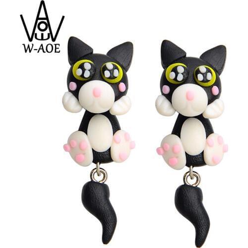 TTPAIAI 30 Brand Polymer Clay Cute Black Cat Stud Earrings Cartoon 3d Animal Earrings For Women Girl Kids Jewelry Best Gift