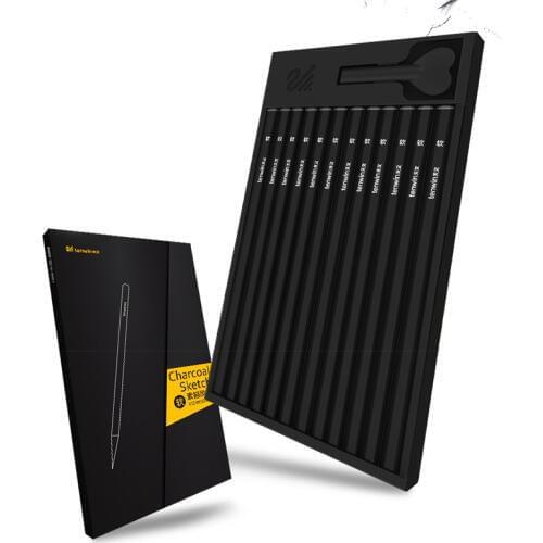 Tenwin 12pcs Black Sketch Charcoal Pen Soft/Medium/Hard Drawing Tool Wood Charcoal Pencils For Painting Art Supplies MS5550